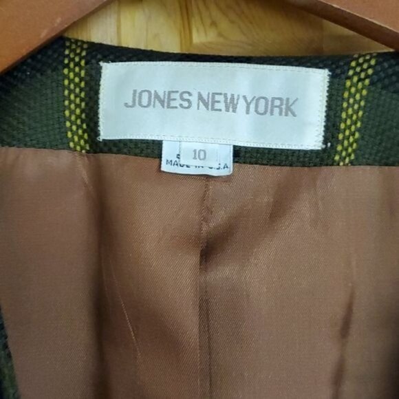 Jones New York 100% Wool Sz. 10‎ Army Green & Gold Buttoned Lined Blazer - Picture 3 of 12